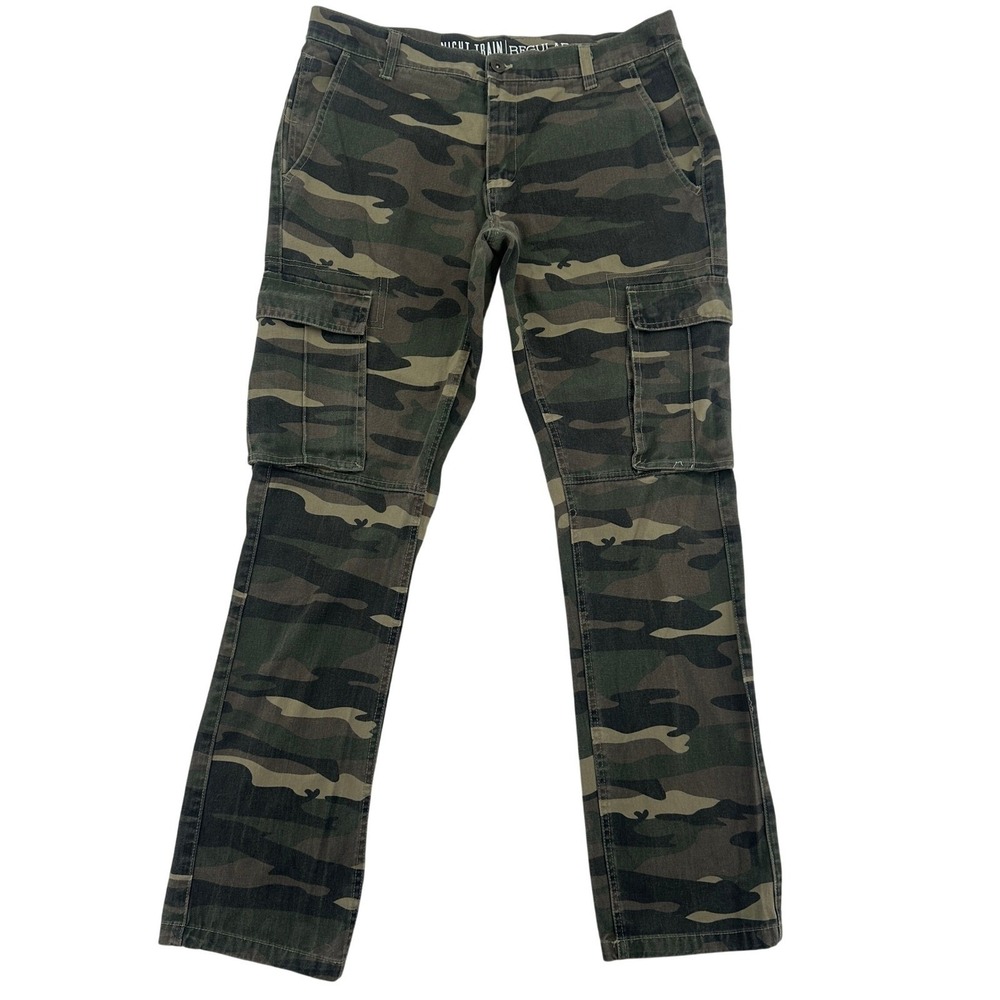 Free World Camo Cargo Night Train Regular Fit Utility Army Green Brown Men Sz 32